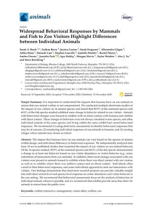 Widespread Behavioral Responses by Mammals and Fish to Zoo Visitors Highlight Diﬀerences Between Individual Animals