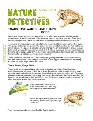 Toads Have Warts... and That's Good! | Nature Detectives | Summer 2021