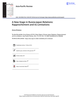 A New Stage in Russia-Japan Relations: Rapprochement and Its Limitations