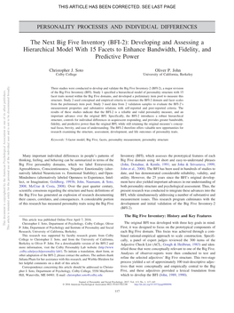 The Next Big Five Inventory (BFI-2): Developing and Assessing a Hierarchical Model with 15 Facets to Enhance Bandwidth, Fidelity, and Predictive Power