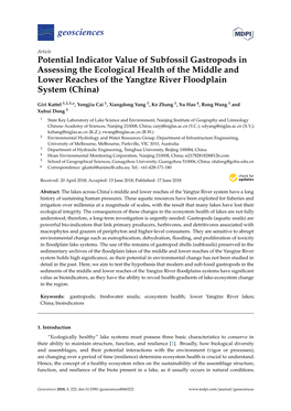 Potential Indicator Value of Subfossil Gastropods in Assessing the Ecological Health of the Middle and Lower Reaches of the Yangtze River Floodplain System (China)