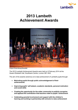 2013 Lambeth Achievement Awards