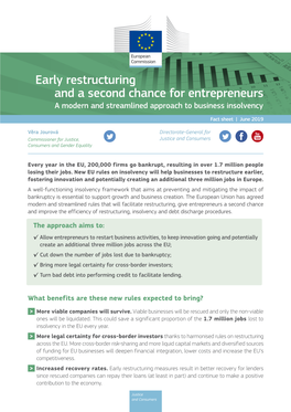 Early Restructuring and a Second Chance for Entrepreneurs a Modern and Streamlined Approach to Business Insolvency Fact Sheet | June 2019