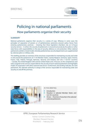 Policing in National Parliaments How Parliaments Organise Their Security
