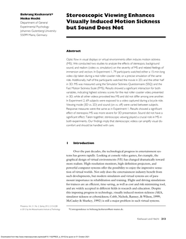Stereoscopic Viewing Enhances Visually Induced Motion Sickness