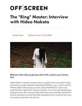 The "Ring" Master: Interview with Hideo Nakata – Offscreen