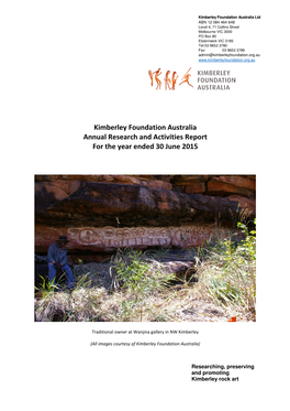 Kimberley Foundation Australia Annual Research and Activities Report for the Year Ended 30 June 2015