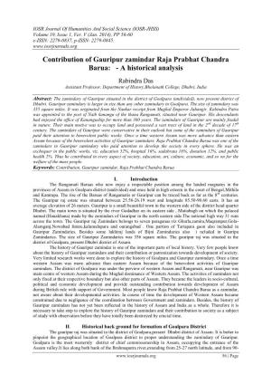 Contribution of Gauripur Zamindar Raja Prabhat Chandra Barua: - a Historical Analysis