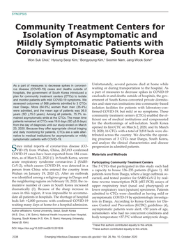 Community Treatment Centers for Isolation of Asymptomatic And