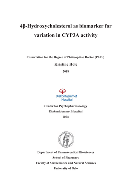 4Β-Hydroxycholesterol As Biomarker for Variation in CYP3A Activity