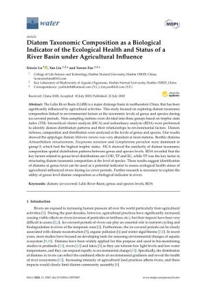 Diatom Taxonomic Composition As a Biological Indicator of the Ecological Health and Status of a River Basin Under Agricultural Inﬂuence