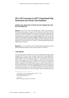 2D to 3D Conversion in 3DTV Using Depth Map Generation and Virtual View Synthesis