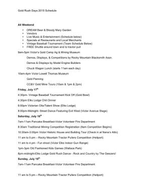 Gold Rush Days 2015 Schedule