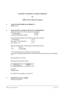 Solution for Injection 1. NAME of the MEDICINAL PRODUCT MIBG