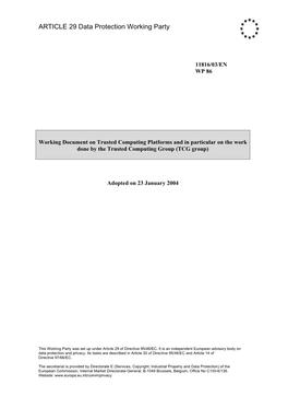 Working Document on Trusted Computing Platforms and in Particular on the Work Done by the Trusted Computing Group (TCG Group)