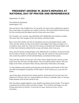 President George W. Bush's Remarks at National Day of Prayer And