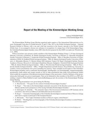 Report of the Meeting of the Kimmeridgian Working Group