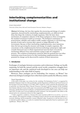 Interlocking Complementarities and Institutional Change
