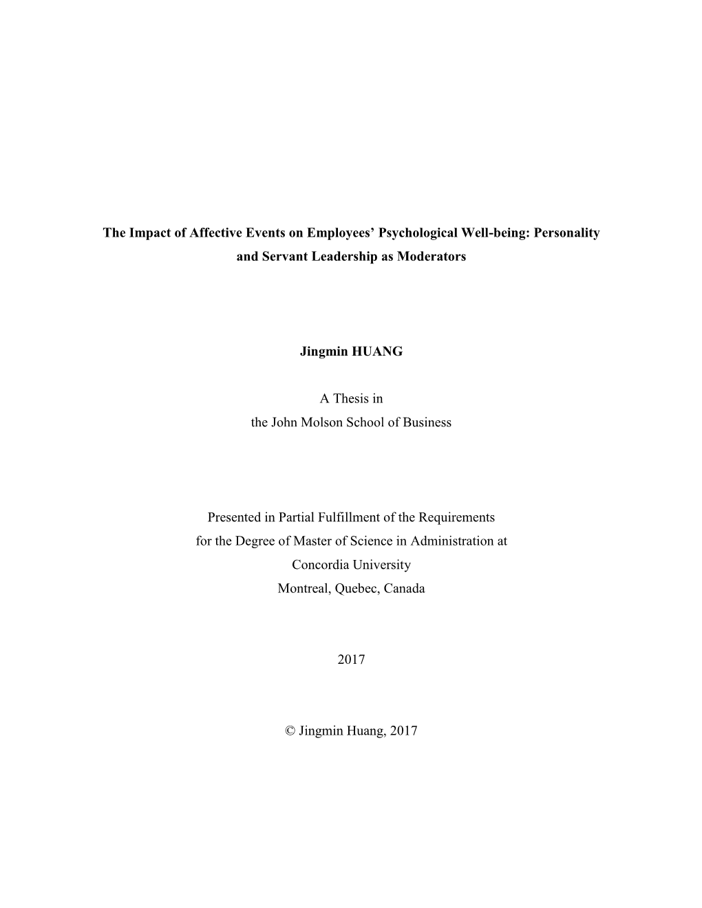 The Impact of Affective Events on Employees' Psychological Well-Being