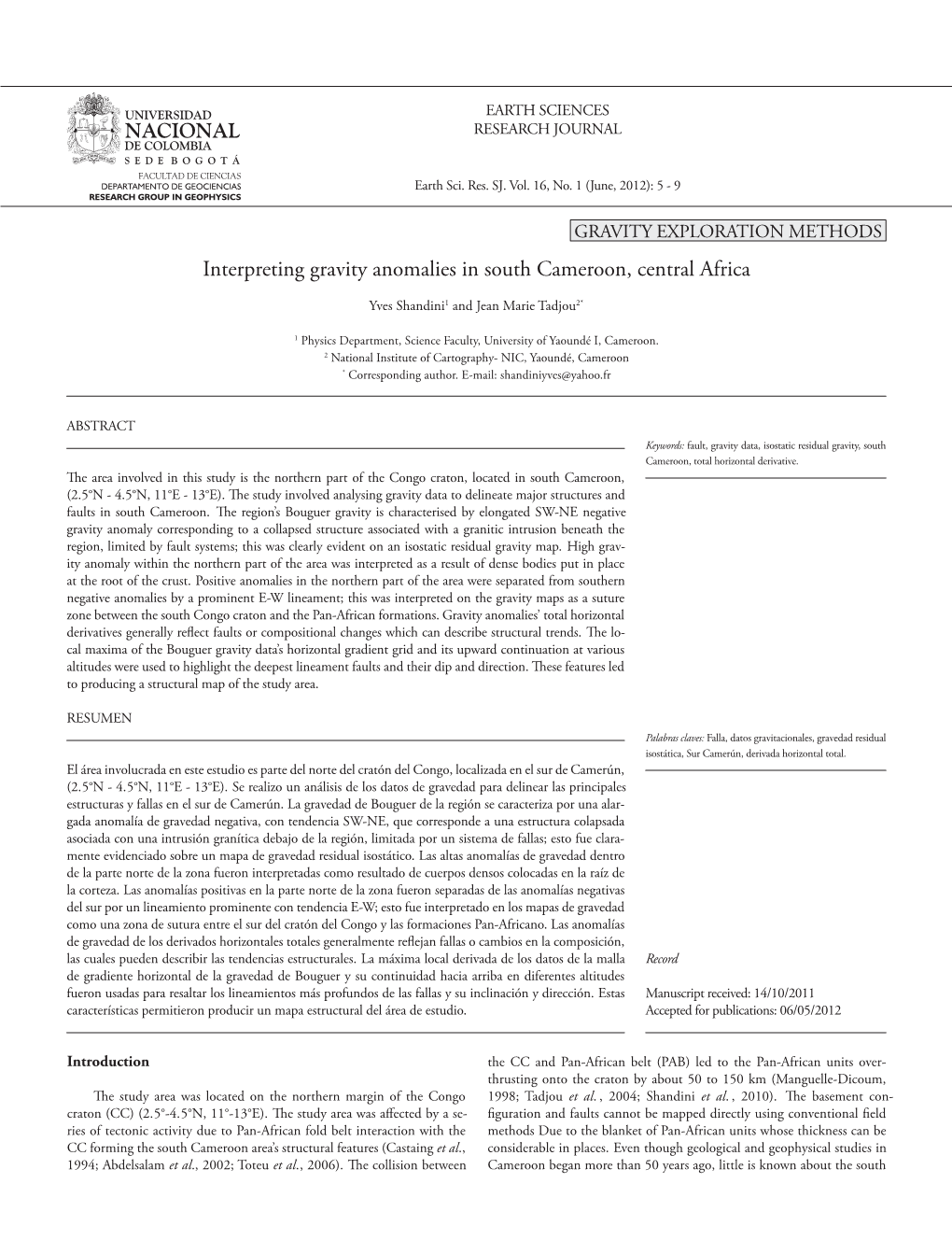 Interpreting Gravity Anomalies in South Cameroon, Central Africa