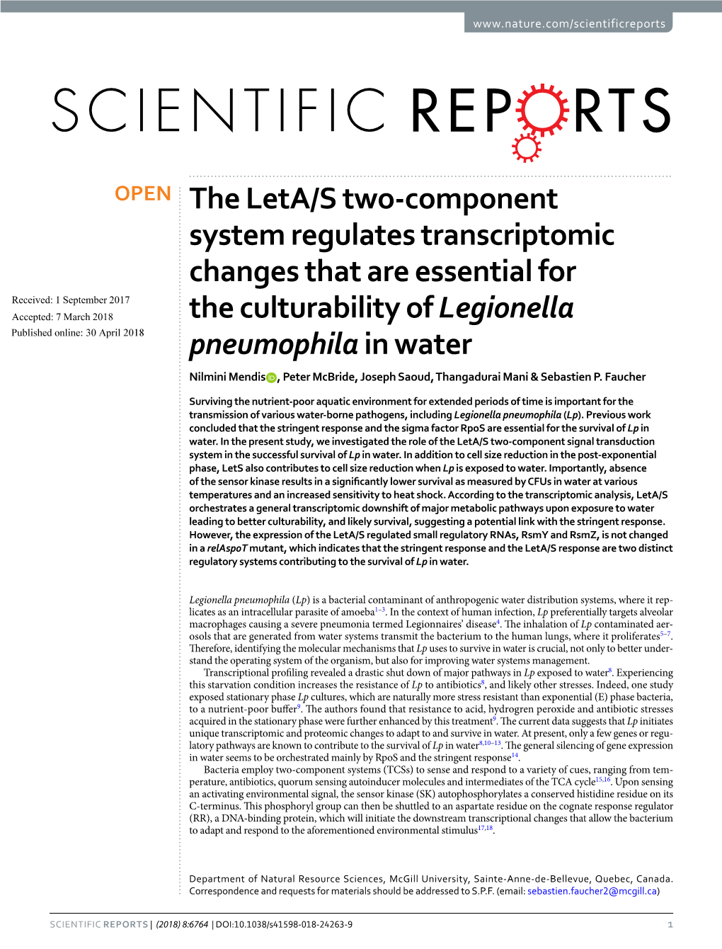 The Leta/S Two-Component System Regulates Transcriptomic Changes