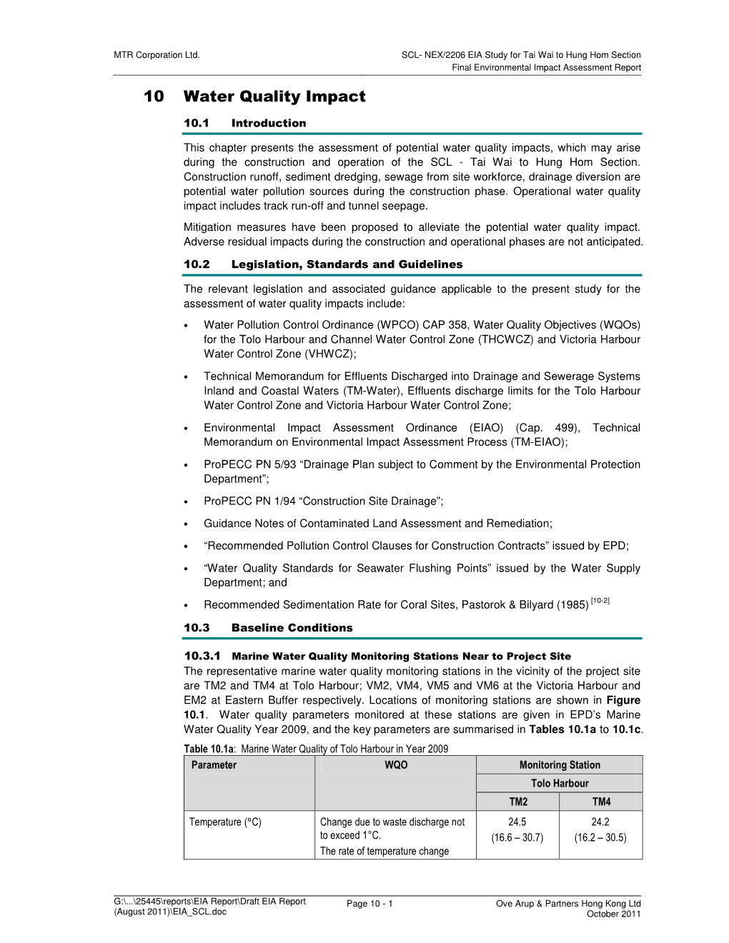 10 Water Quality Impact 10-1