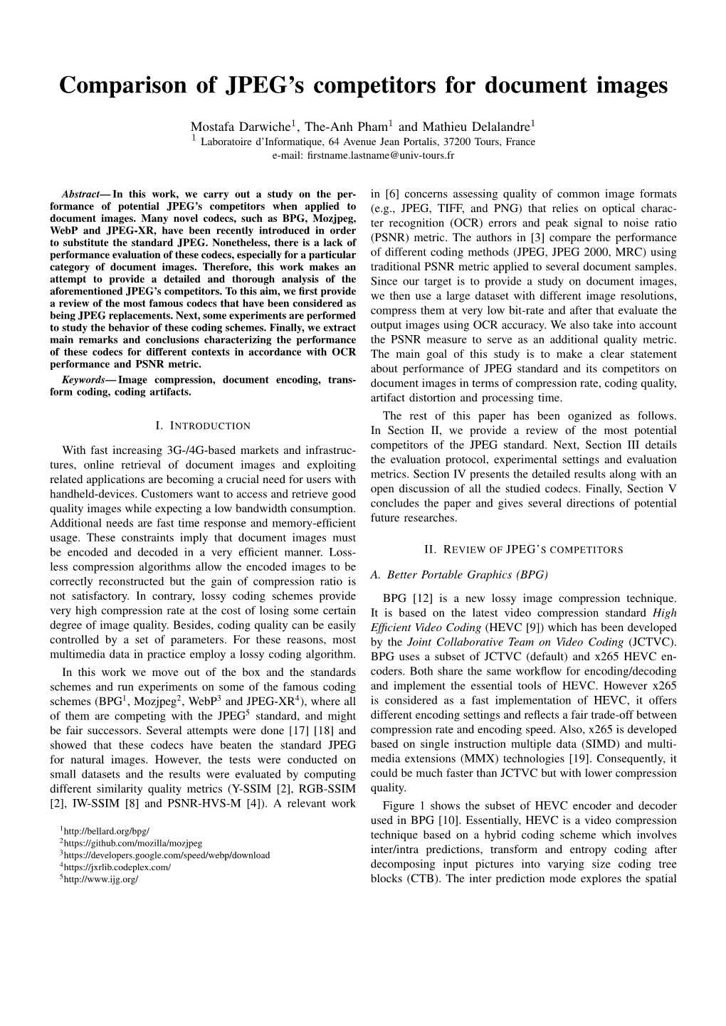 Comparison of JPEG's Competitors for Document Images