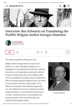 Ros Schwartz on Translating the Prolific Belgian Author Georges Simenon