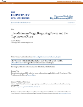 The Minimum Wage, Bargaining Power, and the Top Income Share