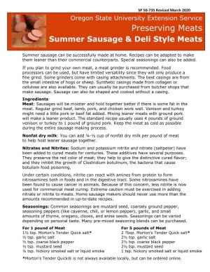 Preserving Summer Sausage and Meats