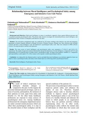 Relationship Between Moral Intelligence and Psychological Safety Among Emergency and Intensive Care Unit Nurses