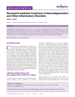 Neutrophil-Mediated Treatment of Neurodegenerative and Other Inflammatory Disorders Alain L