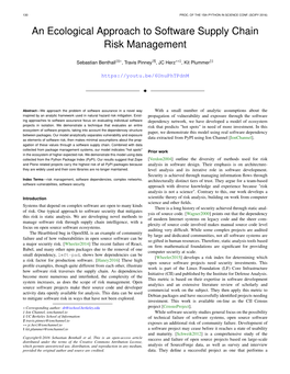 An Ecological Approach to Software Supply Chain Risk Management