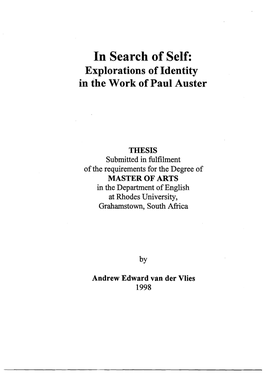 In Search of Self: Explorations of Identity in the Work of Paul Auster