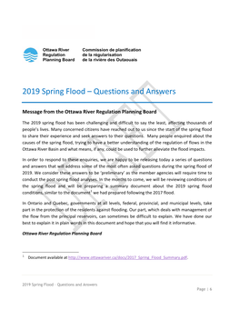 2019 Spring Flood – Questions and Answers