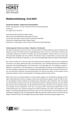 Medienmitteilung, 13.8.2021