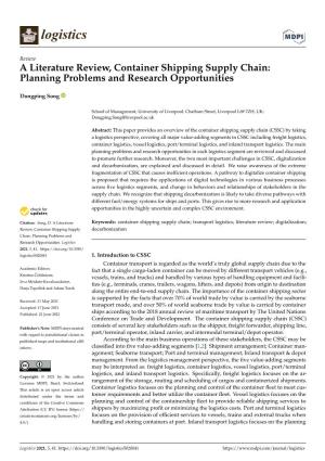 A Literature Review, Container Shipping Supply Chain: Planning Problems and Research Opportunities