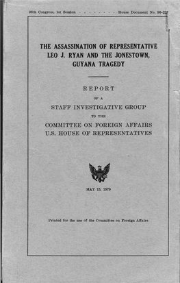The Assassination of Representative Leo J. Ryan and the Jonestown, Guyana Tragedy