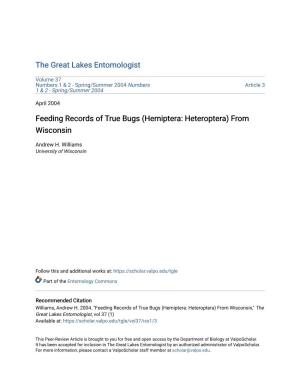 Feeding Records of True Bugs (Hemiptera: Heteroptera) from Wisconsin