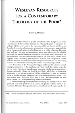 Wesleyan Resources for a Contemporary Theology of the Poor?