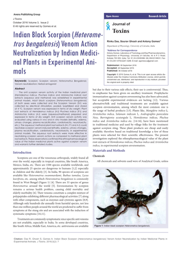 Indian Black Scorpion (Heterometrus Bengalensis) Venom Action Neutralization by Indian Medicinal Plants in Experimental Animals