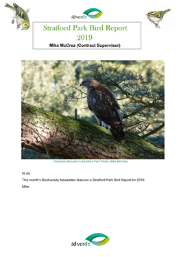 Stratford Park Bird Report 2019 Mike Mccrea (Contract Supervisor)