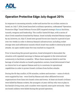 Operation Protective Edge: July-August 2014