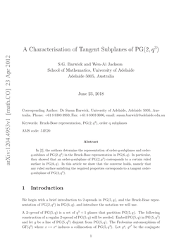 A Characterisation of Tangent Subplanes of PG(2,Q