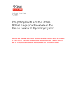 Integrating BART and the Oracle Solaris Fingerprint Database in the Oracle Solaris 10 Operating System