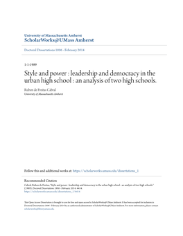 Leadership and Democracy in the Urban High School : an Analysis of Two High Schools