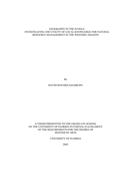 Investigating the Utility of Local Knowledge for Natural Resource Management in the Western Amazon