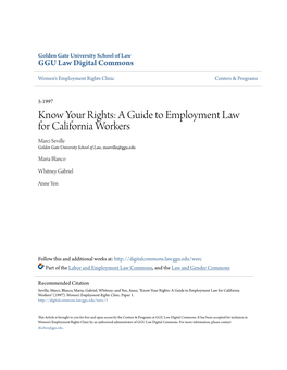 A Guide to Employment Law for California Workers Marci Seville Golden Gate University School of Law, Mseville@Ggu.Edu