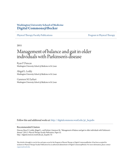 Management of Balance and Gait in Older Individuals with Parkinson's Disease Ryan P