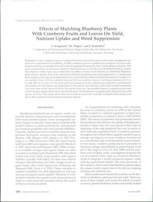 Effects of Mulching Blueberry Plants with Cranberry Fruits and Leaves on Yield, Nutrients and Weeds